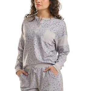 Splendid Henley Pullover Pajama‎ Sweatshirt TOP ONLY Dot Heart Print Grey XXL